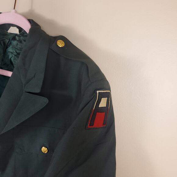 Vintage Army Green Service Coat Blazer Gold Tone Hardware Size 42R - Picture 9 of 12